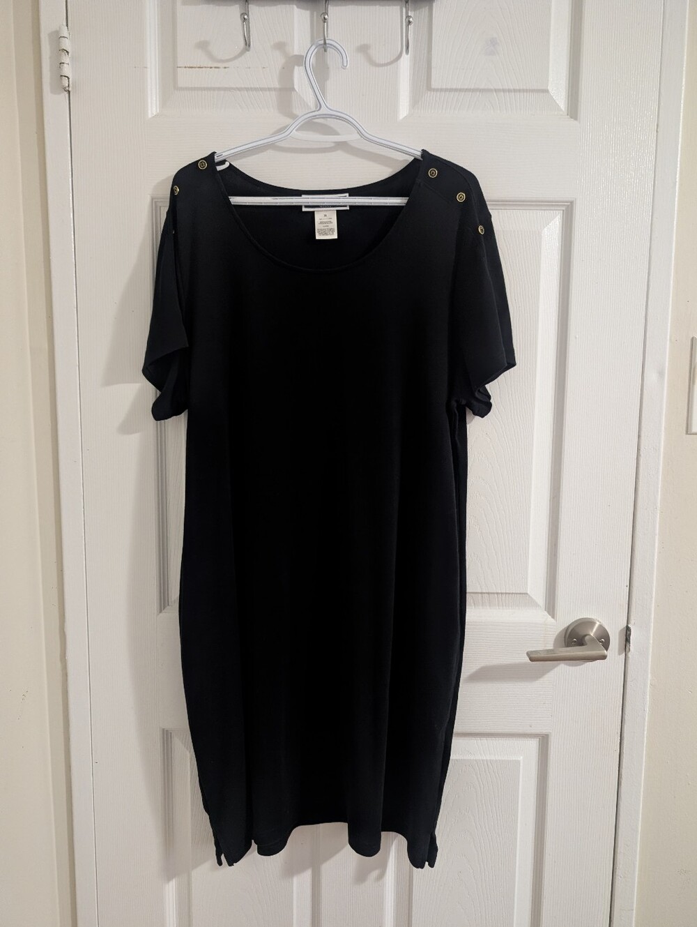 Karen Scott Sport Black Cotton Tunic Dress Nautical, Minimalist, Casual Chic, 2X